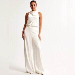Abercrombie & Fitch High Neck Draped Wide Leg Jumpsuit Size Lg